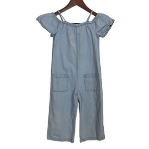 Zara Short Sleeve Denim Light Wash Cropped Jumpsuit Girls 7